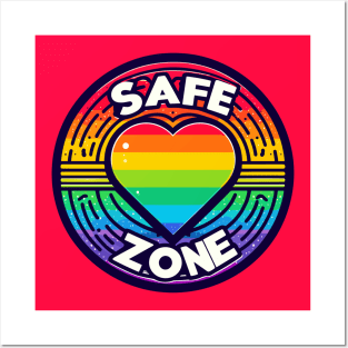 LGBTQ Safe zone Sign Rainbow heart Posters and Art